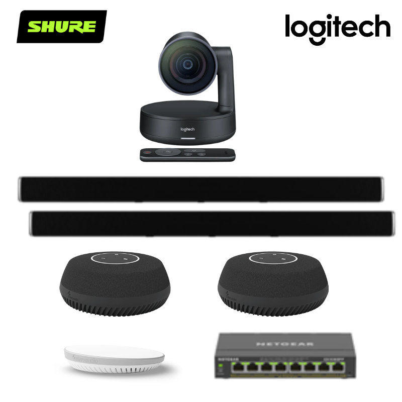 Bộ thiết bị hội nghị LargeL2 (Logitech Rally, Shure Stem Wall, Table, Hub và Switch POE)